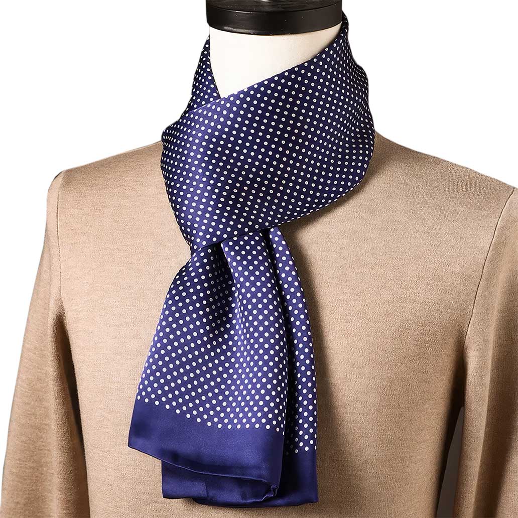 Foulard Homme Soie Bleu Pois Riviera