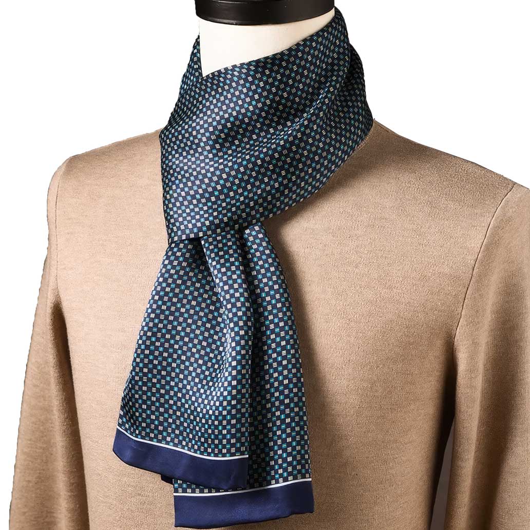 Foulard Homme Soie Mosaïque Bleu
